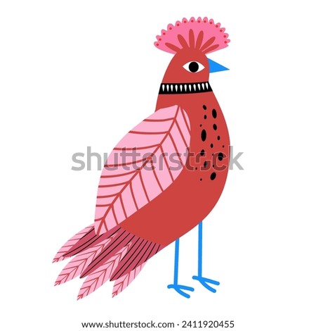 Bright bird, vector, flat style, childish, stylized bird.