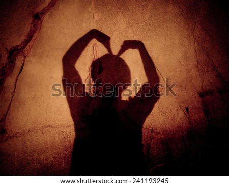 two hands forming a heart shadow on the wall in the cave