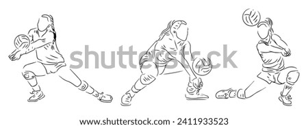 voleyball player holding a ball line art iustration
