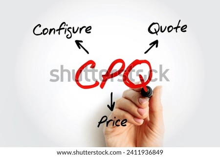 CPQ Configure Price Quote - software systems that help sellers quote complex and configurable products, acronym text concept background