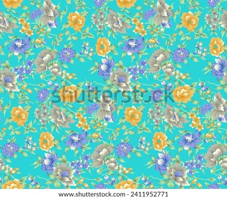 Abstract Digital Hand Drawn Seamless floral Pattern Background. Ready for print allover flower textile design