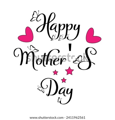 Happy mother's day text greeting card. Vector banner with heart. Symbol of heart and calligraphy text on white background.