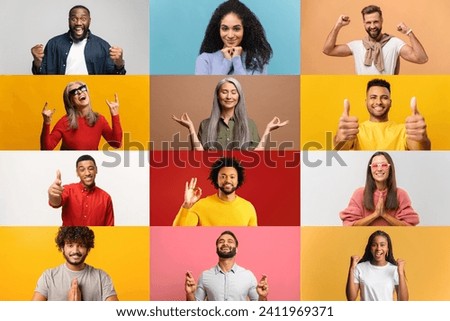 Collage of people in various states on colorful backgrounds. Concept highlights the authenticity and emotional resonance of human expressions, perfect for campaigns aiming to evoke genuine connections Royalty-Free Stock Photo #2411969371