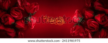 Valentines day banner image, red rose flower isolated on dark red colour background with valentines greeting, Valentine wed banner design, 2024 valentine offer background