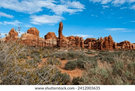 View from Devils Garden Hiking Trail in Arches National Park, Utah Royalty-Free Stock Photo #2412003635