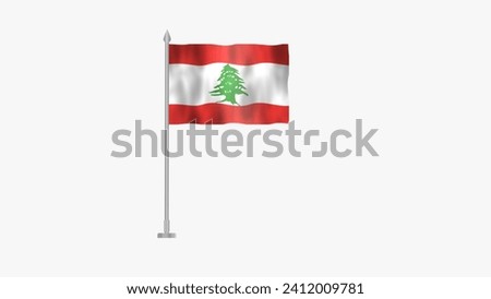 Flag of Lebanon, Pole flag of Lebanon, Lebanon flag waving in the wind isolated on Green Background. National symbol of Lebanon country. Animation and White screen or chroma key.