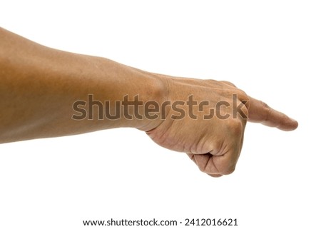 man hand pointing isolated on white background Royalty-Free Stock Photo #2412016621