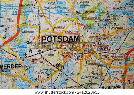 Potsdam,Germany,on a Road Map,close up photo,selective focus