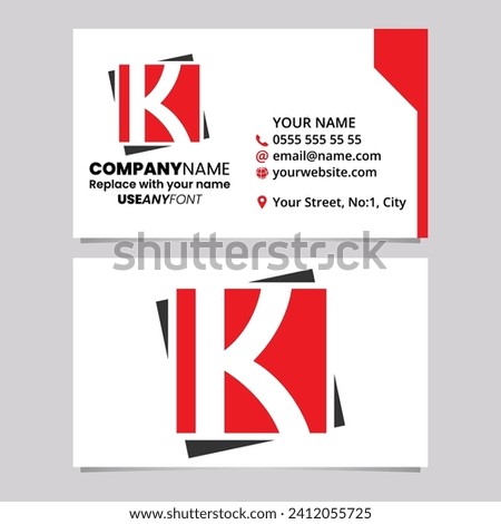 Red and Black Business Card Template with Square Letter K Logo Icon Over a Light Grey Background
