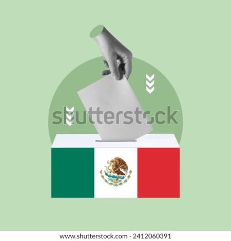 insert a vote, choose, decide, voting box, flag of Mexico, Elections, Vote, Mexico, Voting Ballot, Day, Voting Booth, People, Election, Polling Center, Referendum, Box, Furniture Booth, Candidate Royalty-Free Stock Photo #2412060391