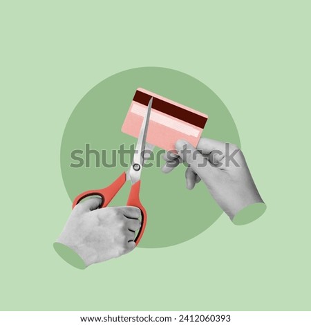 Scissors to cut a credit card, end debt, eliminate debt, not having a card, after paying off debt, financial management, having few cards, good credit management, bad credit management, negligent use Royalty-Free Stock Photo #2412060393