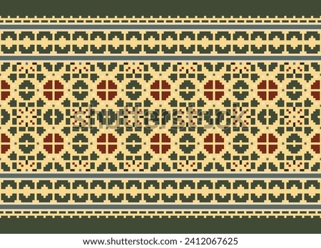 Motif Ethnic Geometric pattern. Pixel pattern. Design for clothing, fabric, background, sari, carpet, batik. Knitwear, Embroidery style. Aztec geometric art ornament print. Vector illustration