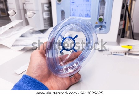 anesthesia equipment ,laryngoscope, ventilation mask, LMA, and oral airway for precise intubation and airway management in a hospital Royalty-Free Stock Photo #2412095695