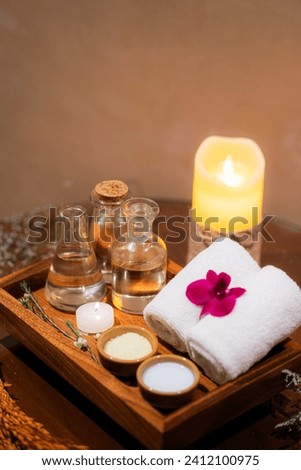 Thai massage oil massage spa room Raw materials for massage Spa compress wellness  Royalty-Free Stock Photo #2412100975