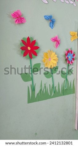 Class' wall decoration; beautiful butterflies and flowers 