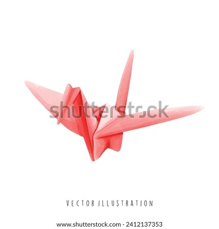 Watercolor of Paper Crane Origami, Japan Landmark,Culture. Vector Illustration 