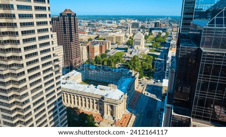 Aerial View of Indianapolis Urban Landscape and War Memorial Plaza
