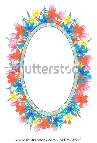 Hand drawn watercolor abstract flowers bouquet frame border isolated on white background. Can be used for cards, album, poster and other printed products