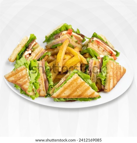 Sandwich with fries Super tasty and healthy fries and sandwiches Will take a beautiful picture
