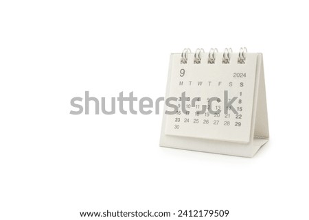 Simple desk calendar for September 2024 isolated on white background. Calendar concept with copy space. Clipping Path.