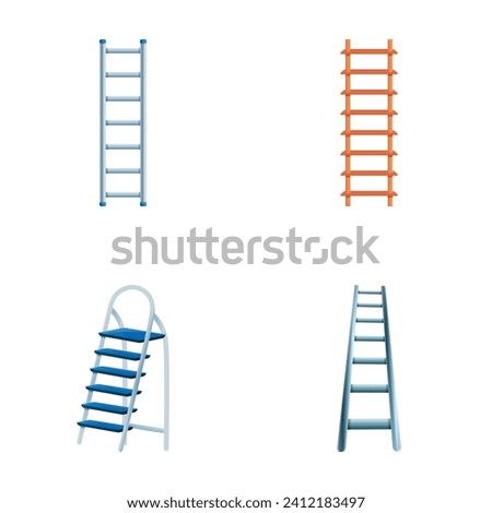 Various ladder icons set cartoon vector. Step ladder and stairway. Household tool