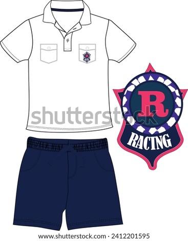 
boys t shirt with shorts racing print vector.
