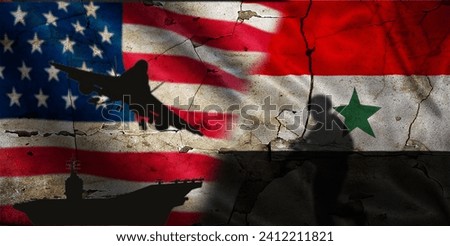 Conflict between the United States and Yemen. Political tension between the United States and Yemen. USA vs Yemen flag on a cracked wall Royalty-Free Stock Photo #2412211821