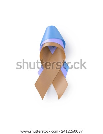 Three different awareness ribbons isolated on white background