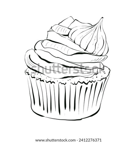 Cupcake Graphic drawing. Hand drawn illustration isolated on white background. Icon for logo or menu of cafe and restaurant.
