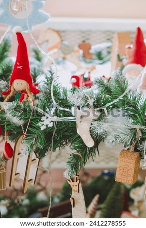 Beautiful decorated christmas tree. Holiday background. Vertical photography.