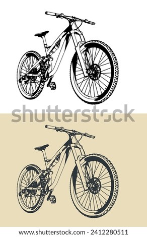 Stylized vector illustrations of a trail bike