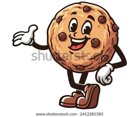 Cookies with welcoming hand cartoon mascot illustration character vector clip art hand drawn