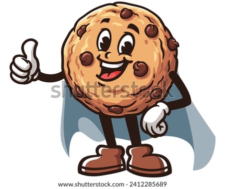 Cookies with caped superhero style cartoon mascot illustration character vector clip art hand drawn