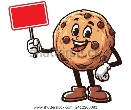 Cookies with blank sign board cartoon mascot illustration character vector clip art hand drawn