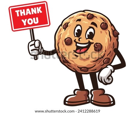 Cookies with thank you sign board  cartoon mascot illustration character vector clip art hand drawn
