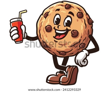 Cookies with soft drink cartoon mascot illustration character vector clip art hand drawn