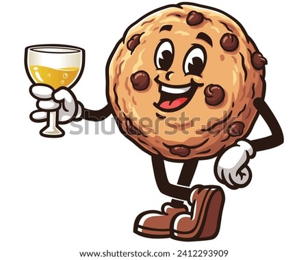 Cookies with a glass of drink cartoon mascot illustration character vector clip art hand drawn