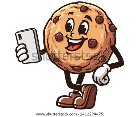 Cookies with gadget cartoon mascot illustration character vector clip art hand drawn