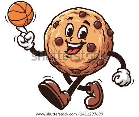 Cookies playing basketball cartoon mascot illustration character vector clip art hand drawn