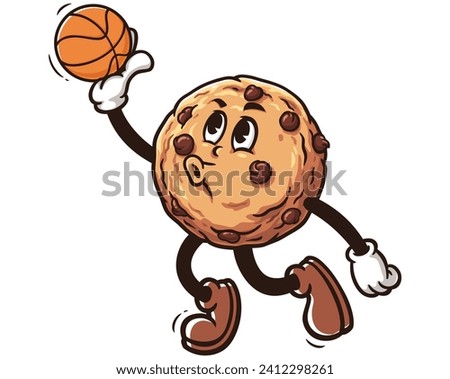 Cookies playing basketball slam dunk cartoon mascot illustration character vector clip art hand drawn