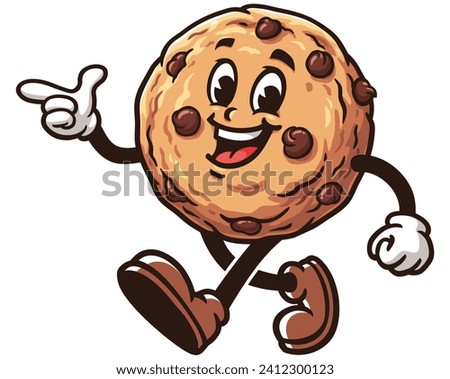 walking Cookies with pointing hand  cartoon mascot illustration character vector clip art hand drawn