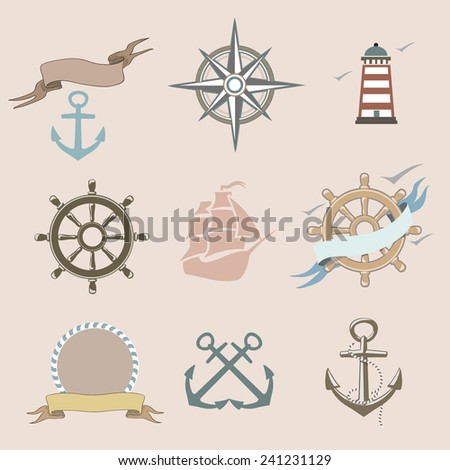 Illustration of set marine  icons