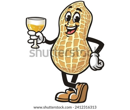 Peanut with a glass of drink cartoon mascot illustration character vector clip art hand drawn