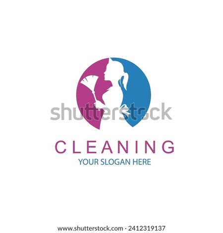 house maid lady for cleaning service design with whisk in hand isolated on white background Royalty-Free Stock Photo #2412319137
