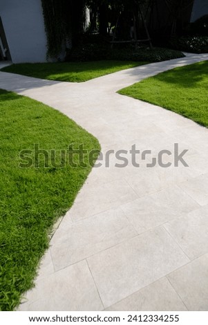 Empty walkway and recreation place in hot summer day . Royalty-Free Stock Photo #2412334255