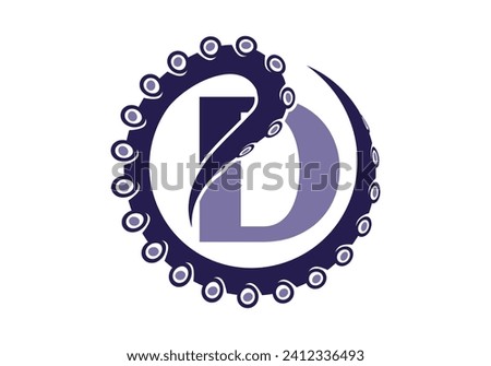 Octopus Logo With D Letter Design Concept Vector Template.