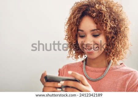Phone games, smile or happy woman on break playing online gaming, subscription or connection. Designer ,video gamer or African person with mobile app in workplace for streaming multimedia to relax