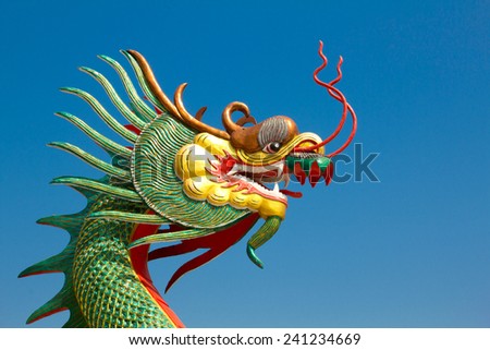 Dragon head with blue sky background