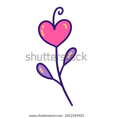 Cute pink flower in shape of heart. Declaration of love. Valentines day concept. Colorful vector isolated illustration hand drawn doodle clip art. February 14, romance