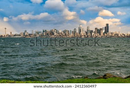 A view of the Seattle skyline on a windy day.